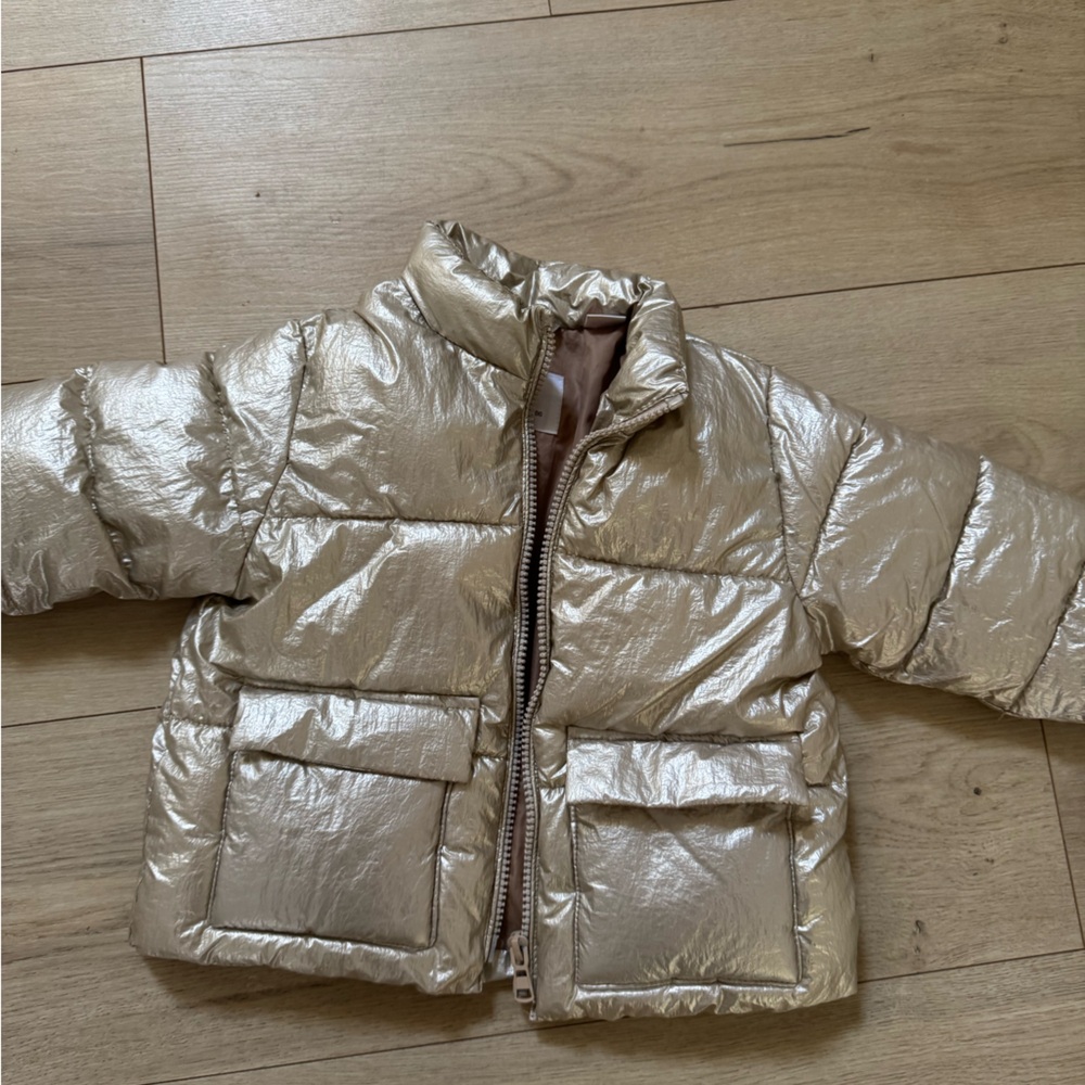 Zara Kuds Baby girls coat  Gold Puffer Jacket size 12-18m